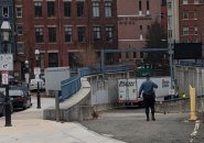 Truck being backed out of the Callahan entrance onto North Street