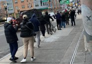 Line for testing at Anna Cole Community Center in Jamaica Plain stretched way, way back