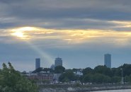 Beam of light on the Prudential building