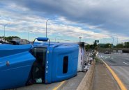 Tipped over beer truck in Allston