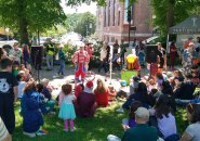 Davey the Clown at the first Roslindale farmers market