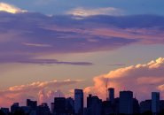 Storm clouds at sunset over Boston