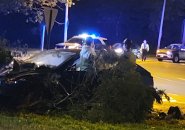 Aftermath of a crash at Murray Circle in Jamaica Plain