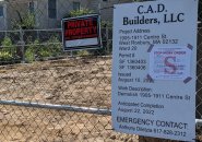 Stop-work order posted outside demolition site