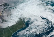 Swirling nor'easter clouds over New England