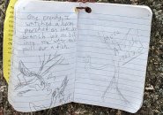 Notebook entry remembering the time a heron was there and caught a fish