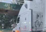 Truck almost hits pedestrian bridge on Storrow Drive