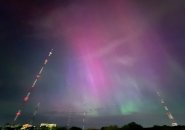 Aurora over Needham radio and TV towers