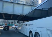 Bus stuck under a bridge on Storrow Drive