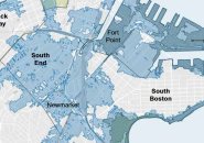 Map showing parts of the South End and surrounding areas that could flood in the future