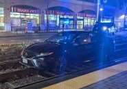 Car on Green Line tracks in Coolidge Corner