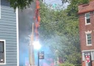 Exploding, flaming utility pole in Cambridgeport