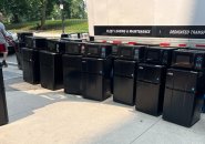 Dorm fridges and microwaves getting unloaded at Emerson