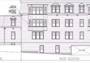 Side rendering of proposed Fuller Street house and new condos