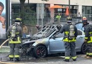 Remains of a flaming Honday at Mass. Ave. and Huntington Avenue