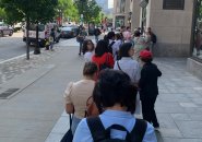 People lined up outside the new Trader Joe's