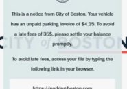 Scam text claiming you own $4.35 to the city