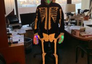 A very bony pathologist on Halloween