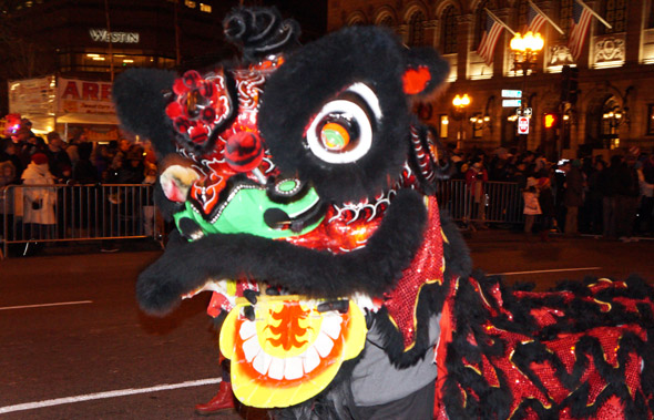 Dragon guy in First Night parade