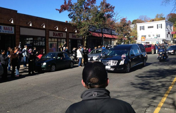 Funeral procession in Roslindale: Hearse