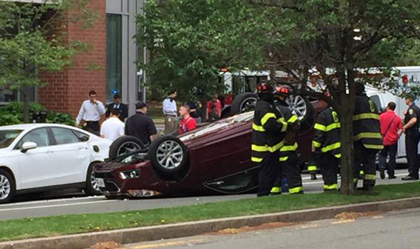 Upside down car in Kendall Square