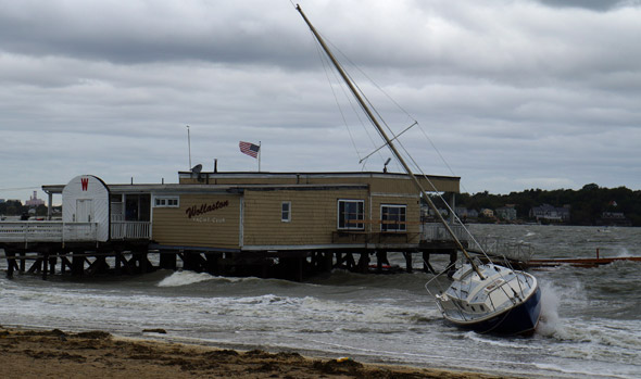 Boat aground on Wollaston Beach