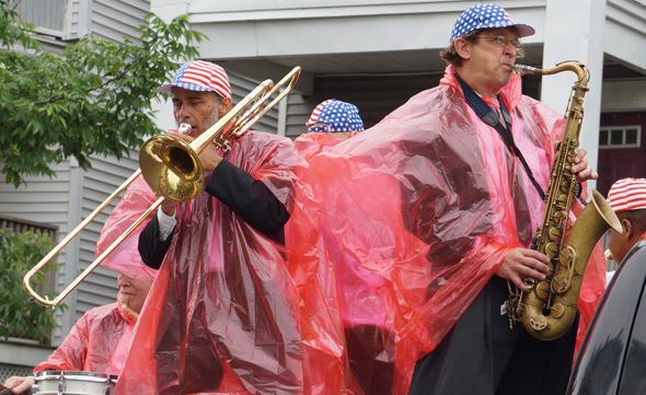 Covered jazz players in Dorchester Day parade