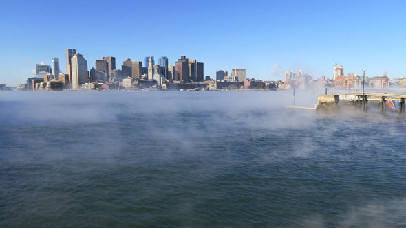 Sea smoke over Boston Harbor