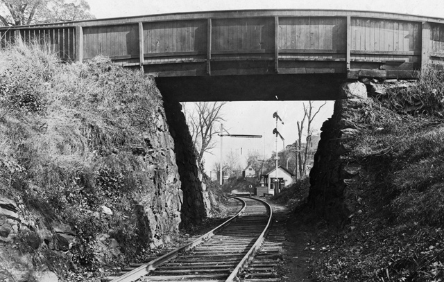 Bridge over train tracks in old Boston