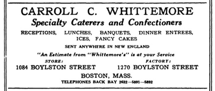 Ad for C. C. Whittemore, caterer