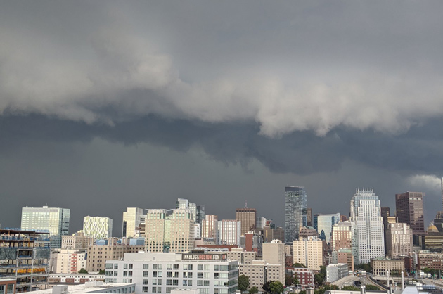 Storm clouds over downtown Boston