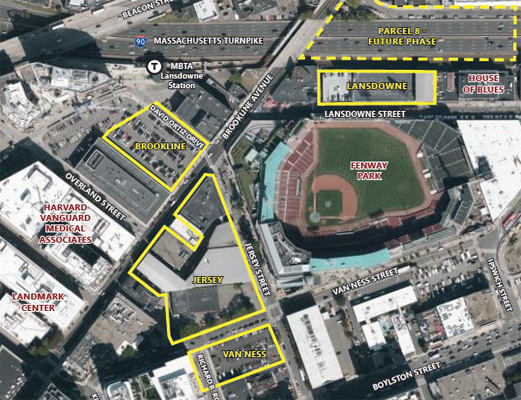 Jersey Street would become a permanent pedestrian mall as part of plans for  nearly nine acres of redevelopment around Fenway Park