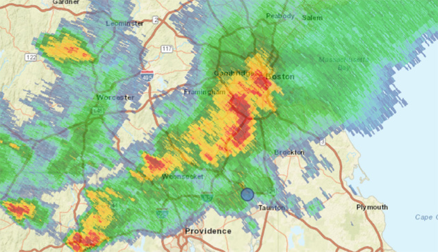 Radar of eastern Massachusetts at 4:38 p.m.