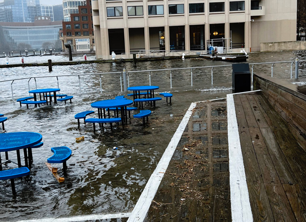 Flooded downtown wharf