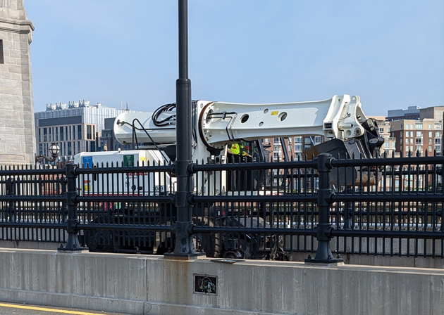 Maintenance vehicle on the tracks on the Longfellow Bridge