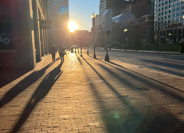 Sunset and long shadows downtown