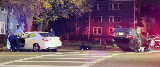 Both vehicles in the crash, one a white car